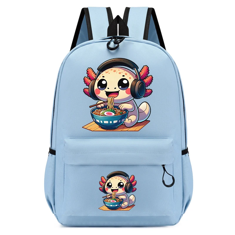 Axolotl infantil comendo Ramen Noodles Cartoon Backpack, Lovely Kindergarten Schoolbag para crianças, bebê, meninas