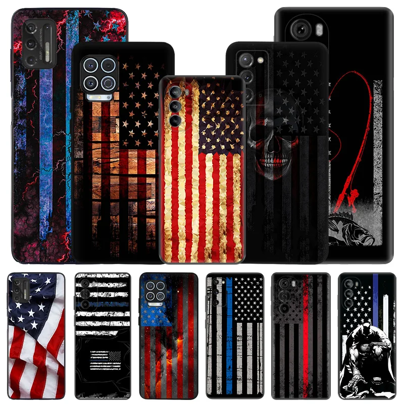 Soft Phone Cases For Motorola G53 G73 G9 G50 G51 G60 G71 G22 G32 G52 G72 Edge40 20 30 Pro American flag Black Matte Cover