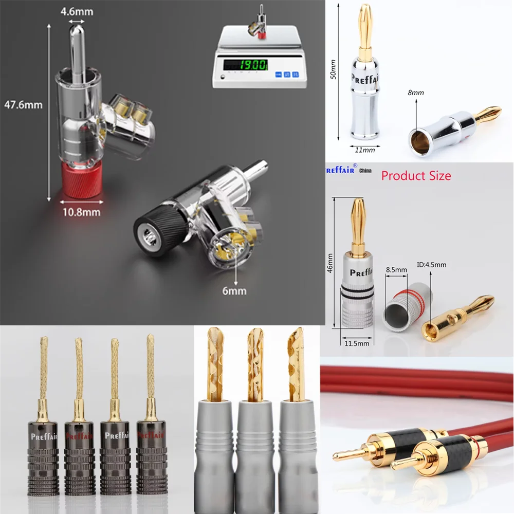

4 pack BA series High Quality Silver/Gold/Rhodium-Plated Banana Plug Connector Double Screw for Speaker Cable