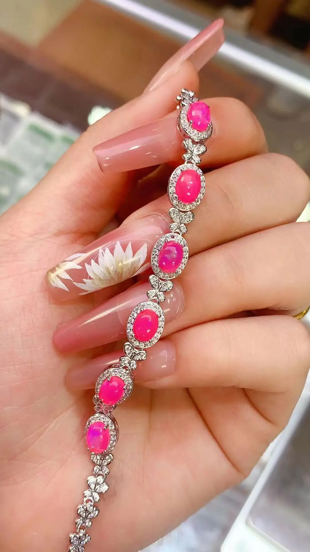 

Party Gift Super Good color100% Natural and Real Opal Bracelet 925 Sterling Silver Opal Bracelet