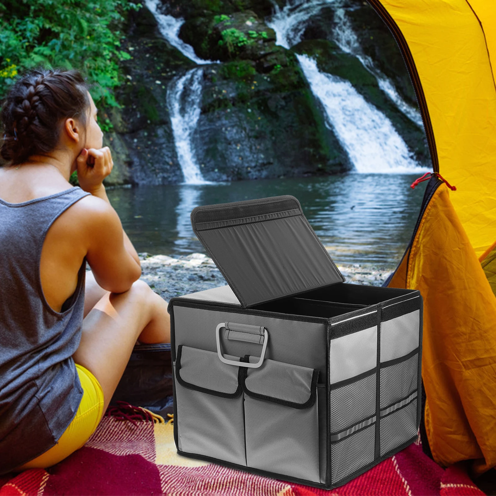 

Collapsible Storage Box 1680D Oxford Aluminum Large Capacity Foldable Car Truck Home ganizers Tool Case Car Storage Box Camping