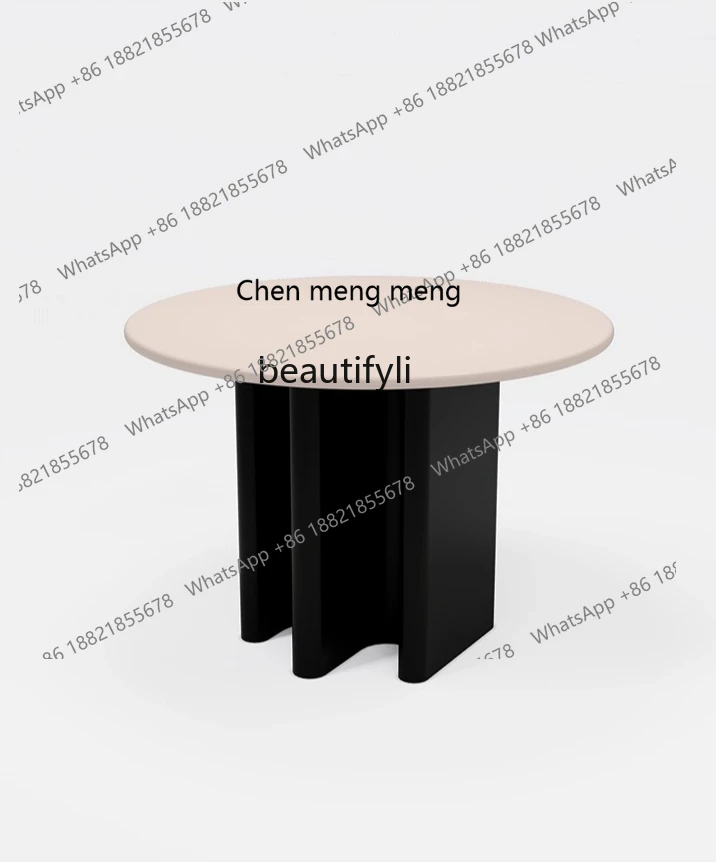 X  New, simple for home use, round table dining table, cream white wood noodles