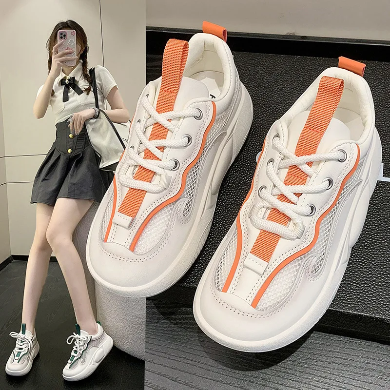 

Casual Sports Shoes for Women 2024 New Mesh Shoes Breathable Mesh Thick Sole Non-slip Versatile Trendy White Shoes