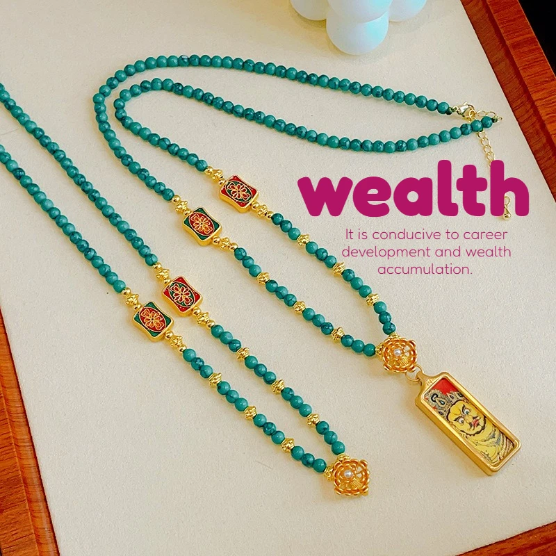 

Тибетская тематическая роспись желтого цвета, божество, Тханка, ожерелье, кулон, этнический стиль, пять дорог, богатство, подвесной орнамент, защита