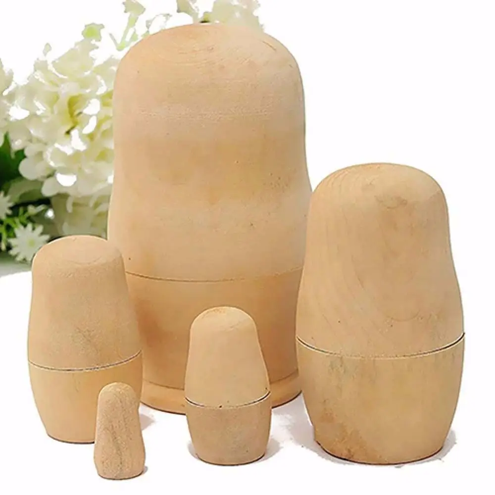 5Pcs Creative Wooden Blank Unpainted DIY Embryos Russian Nesting Dolls Toy Paint Skill Training For Child Kid Adult Present Gift