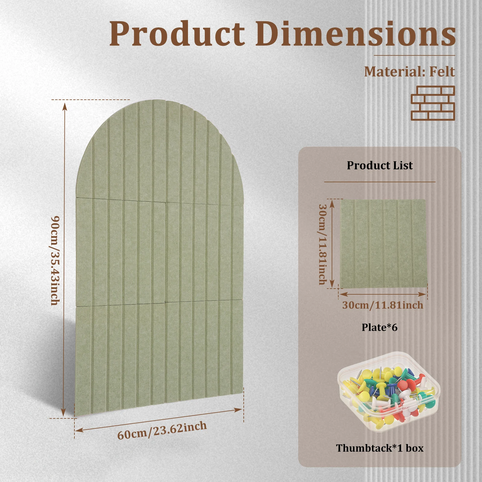 Large Arched Felt Bulletin Board 6 Customizable Felt Pin Board Self-adhesive Notice Board Tiles with Multi Color Pins Wall Decor