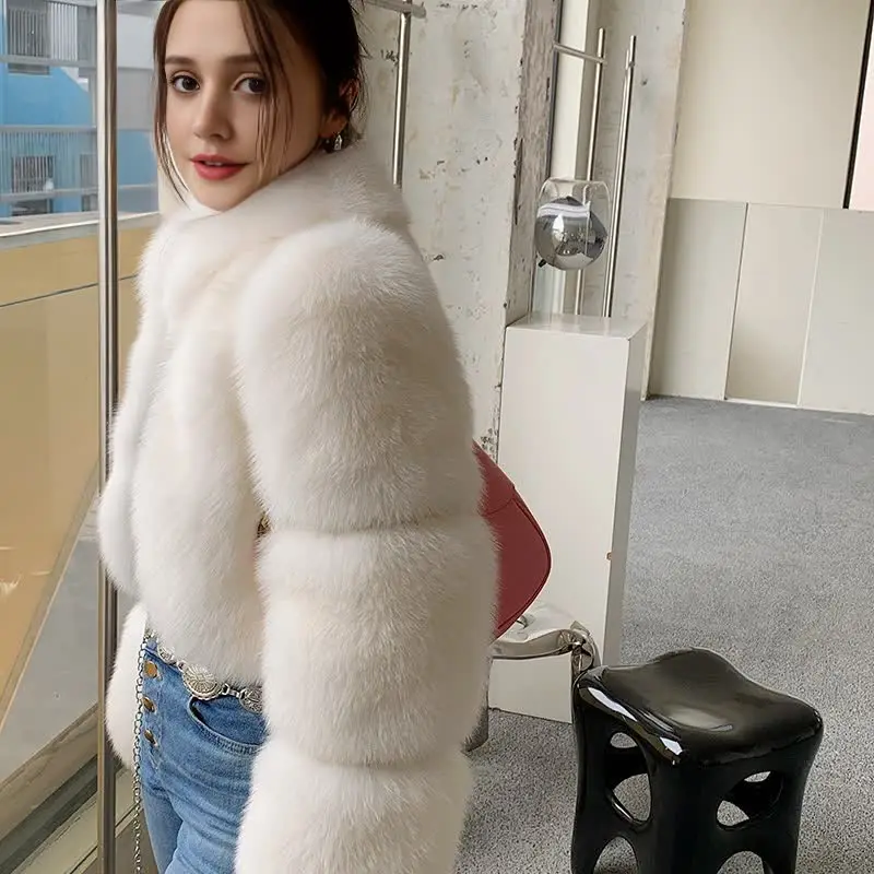 QUEENTINA Whole Skin Fox Fur Coat For Women With Collar Catwalk Wild Young Short Style Promotion Especially Natural Female