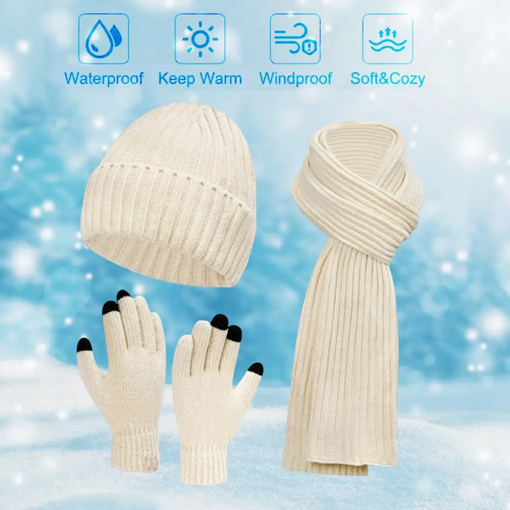 Hut Schal Handschuhe Set gemütliche Winter Accessoires Set Strick mütze Schal Handschuhe Unisex dicken warmen dehnbaren Touchscreen zum Radfahren