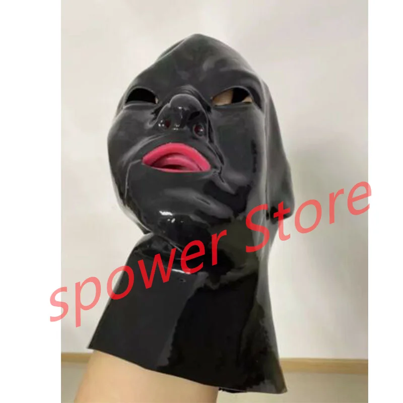 Natural Latex Full Head Latex Hoods Rubber Mask Fetish Cosplay Mask with Nose Tube Teeth Gag Back Zipper Club Wear