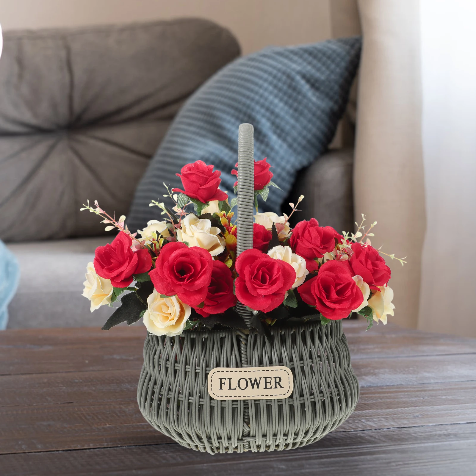 

Storage Basket Rattan Portable Flower Organizers Decorate Woven Baskets Grey Hand Small with Handle Child