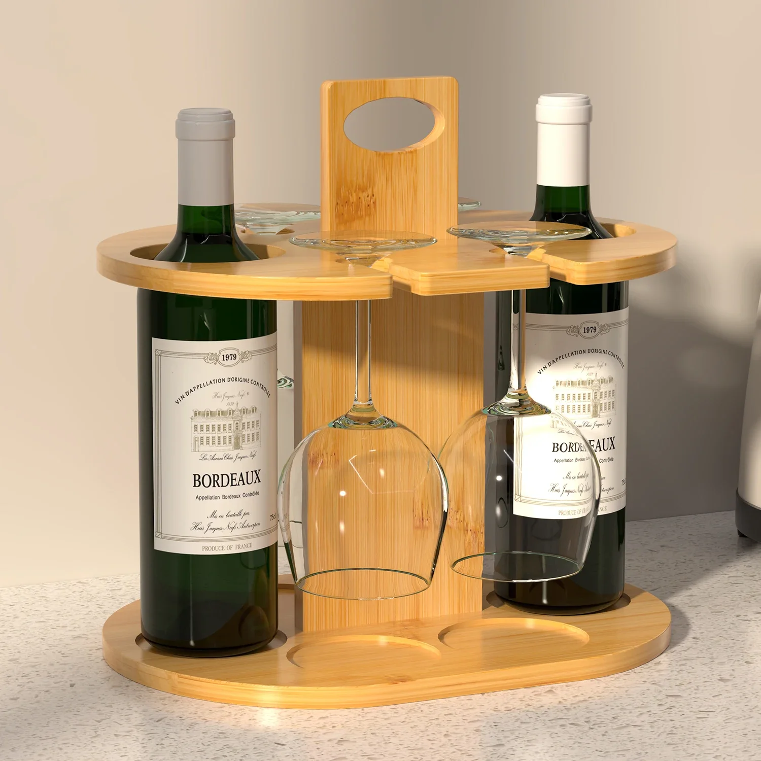 Solid Bamboo High-Foot Tabletop Wine Glasses Holder Red Wine Storage and Display for Kitchen or Party Occasions