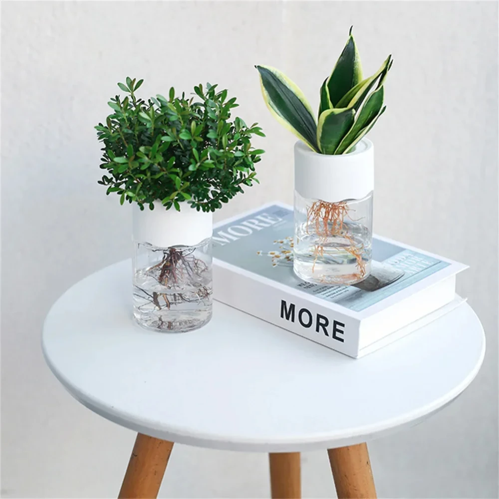 Mini Hydroponic Flower Pot Home Vase Decor Transparent Imitation Glass Soilless Plant Pots Green