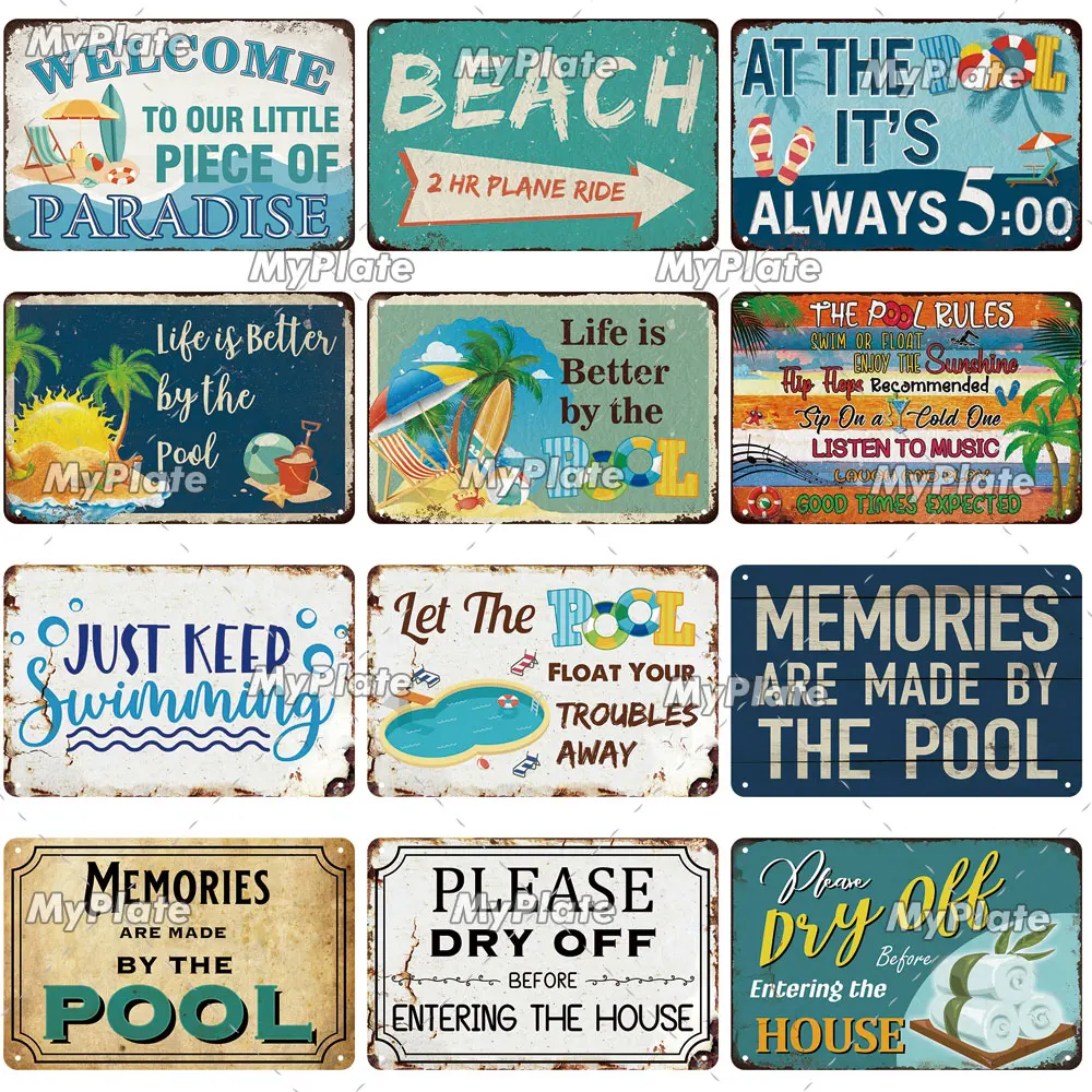 [MyPlate] The Pool Beach Swim Wooden Sign Wood Plaque Plate Painting For Pub Bar Home Wall Decoration Poster Gift Custom Made