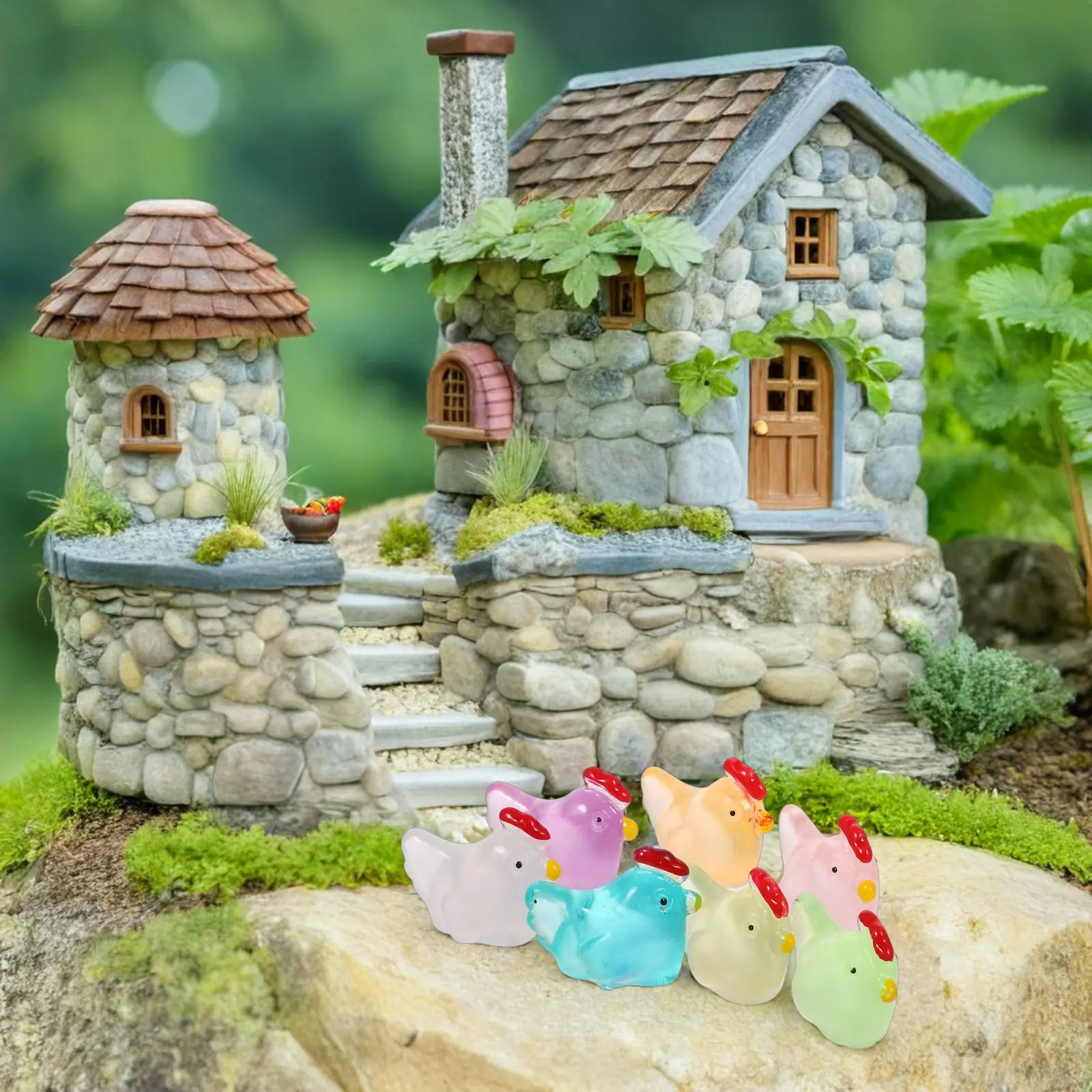 48Pcs Luminous Chicken Decoration Resin Mini Cartoon Glow in Dark Garden Bonsai Craft Tiny Chick Ornament for Indoor Outdoor