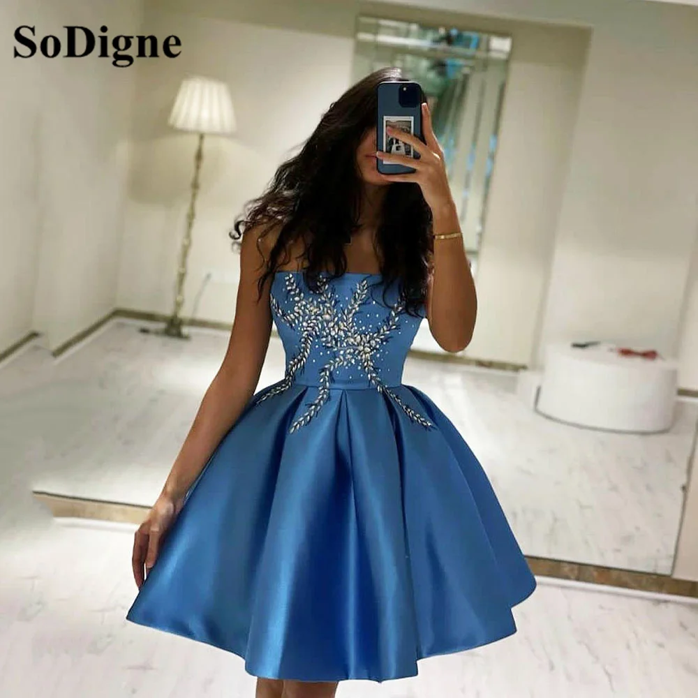 

SoDigne Saudi Arabia Mini Prom Dresses 2022 Dubai Beaded Formal Prom Party Gowns Short Homecoming Women's Evening Dress