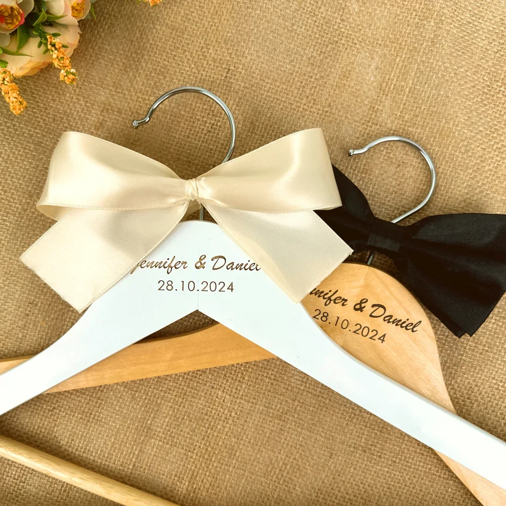 Personalized Custom Wedding Wood Hanger Engraved Names And Date Bridal Wooden Hanger Set Wedding Shower Party Bride Groom Gifts