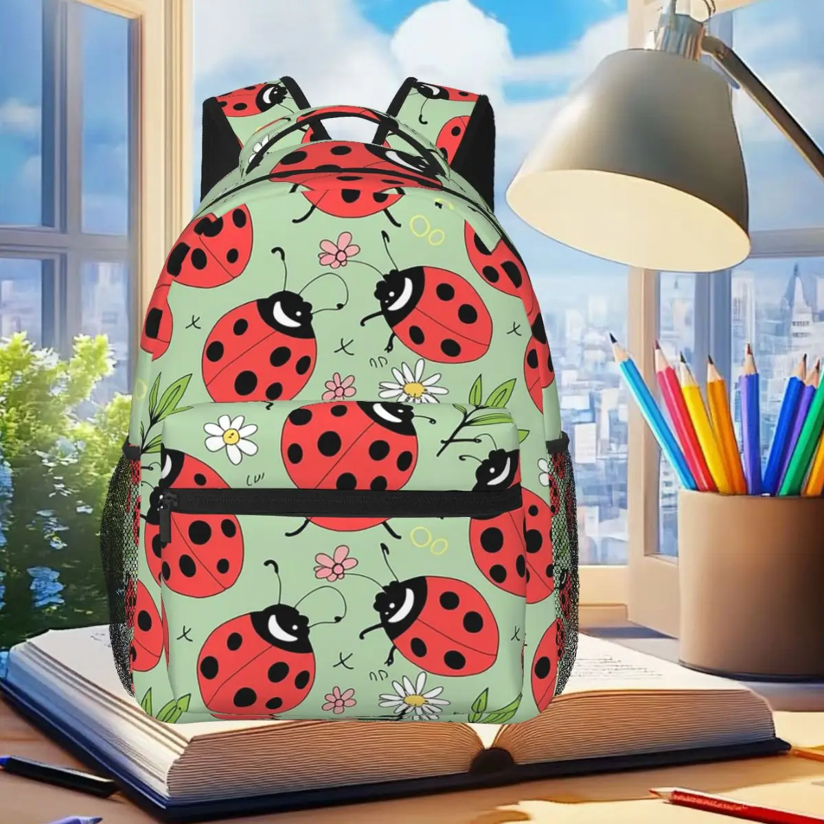

Seven Spot Ladybug Pattern Backpack Student Boys Girls BookBag Kids School Bag Laptop Shoulder Bags for Men Women
