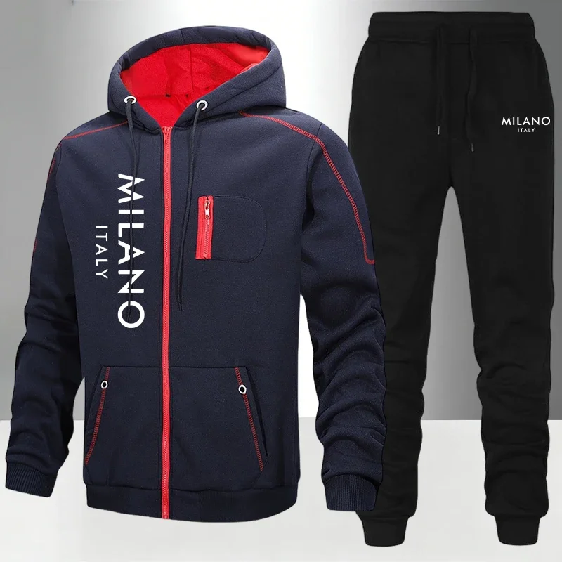 2026 New Men's Tracksuit Casual Hoodie Sweatshirts Coat Outdoors Sports Jogging Clothing Autumn Winter Single Zip Jacket Pants