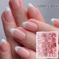 120pcs Pink False Nails Full Cover Full Cover Press On Nails Nail Extension Large Capacity French White Tips Design Fake Nail