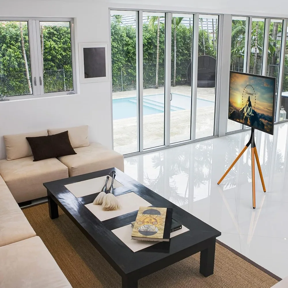Easel TV Stand with Tripod Base for 32-65 inch TVs up to 77lbs, Swivel & Height Adjustable, VESA 600x400mm, Black view 3