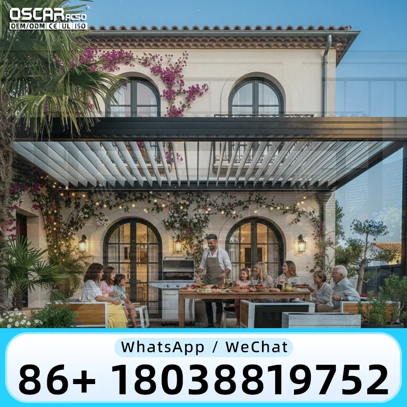Motorized Electric Louvered Roof Aluminium Pergola for Outdoor Wall Bioclimatic Shading Used in Backyard Patio Garden pergola