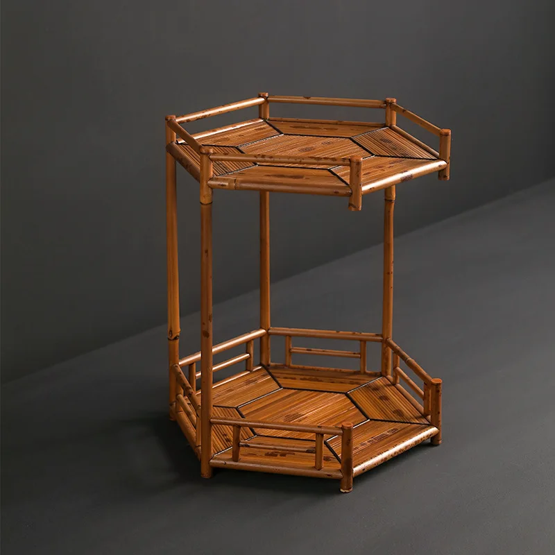 Hexagonal tea shed flower stand Japanese tea utensils Wenwan storage stand display tea ceremony