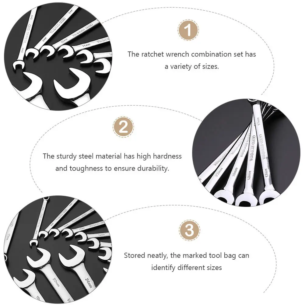 

14Pcs Combination Ratchet Wrench Set 8-24mm Durable Vanadium Steel Adjustable Spanner Repair Tool Hanging Hole Storage Bag
