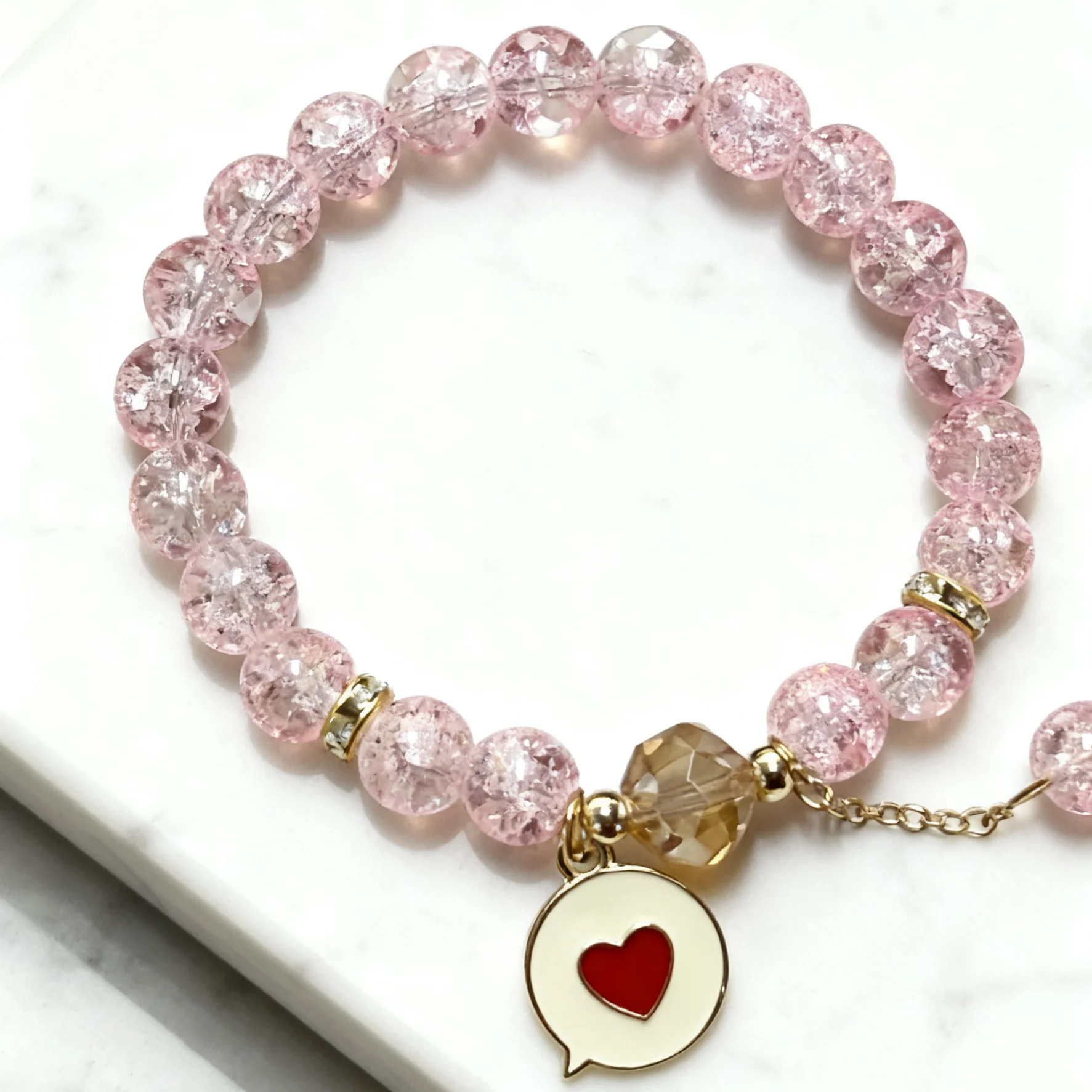 

Korean INS Pink Strawberry Crystal Heart Pendant Bracelet For Women Girl Niche Wristband Jewelry