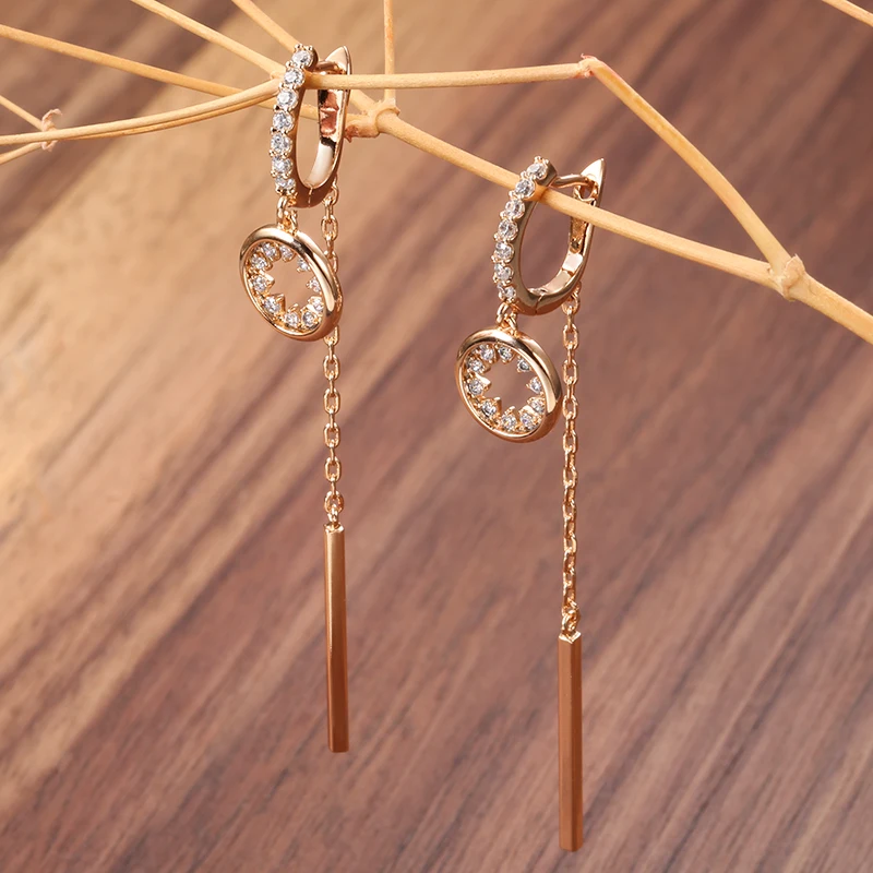 Kinel Hot Trend Long Tassel Dangle Earrings For Women Fashion 585 Rose Gold Color Natural Zircon Fine Daily Jewelry Crystal Gift