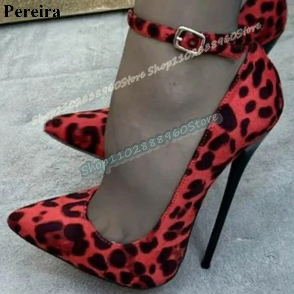 

Leopard Print Shallow Pointy Pumps Stilettos High Heel Shoes For Women Ankle Buckle Strap Pointed Toe Fashion Zapatos Para Mujer