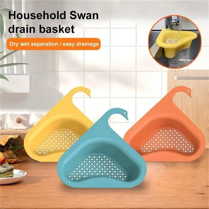 Plastic Kitchen Sink Drain Basket Animal Shape Lovely Triangular Fruit Cleaning Leftover Colander Restaurant Draining Rack Blue