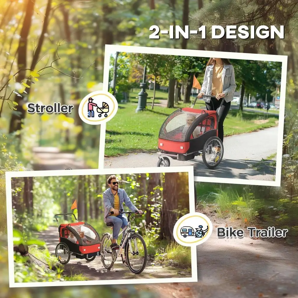 AliExpress 2 Seat Baby Bike Trailer with Safety Harness Reflectors Stroller for Kids for 18 Months and Up Red