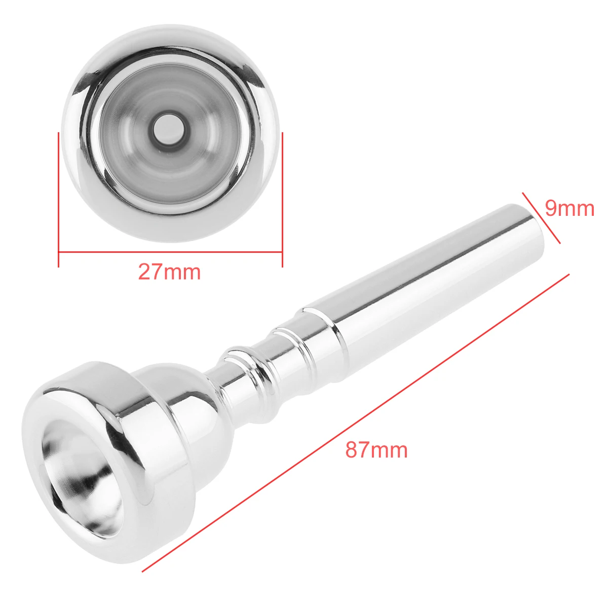 Versilbertes Messinglegierungs-Mundstück-Set 7C 5C 3C für Trompeten, passend für Yamaha / Bach / Conn / King, mit Bürste, Reinigungstuch, EVA-Etui – Detail 14