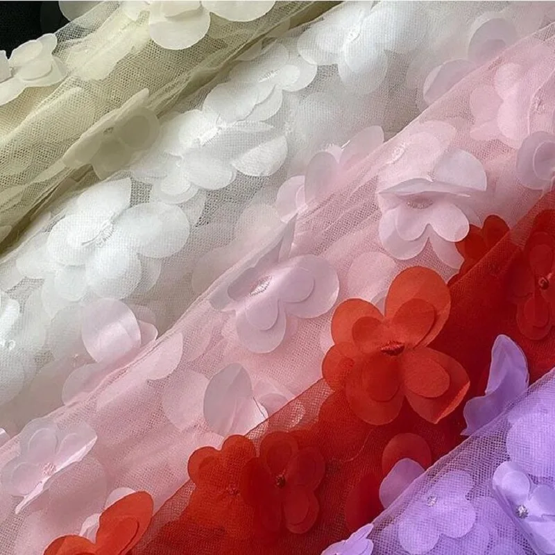 

3D Flower Butterfly Applique Lace Fabric DIY Fashion Women's Wedding Dress Tutu Fabric Children's Clothing Sewing Mesh Cloth