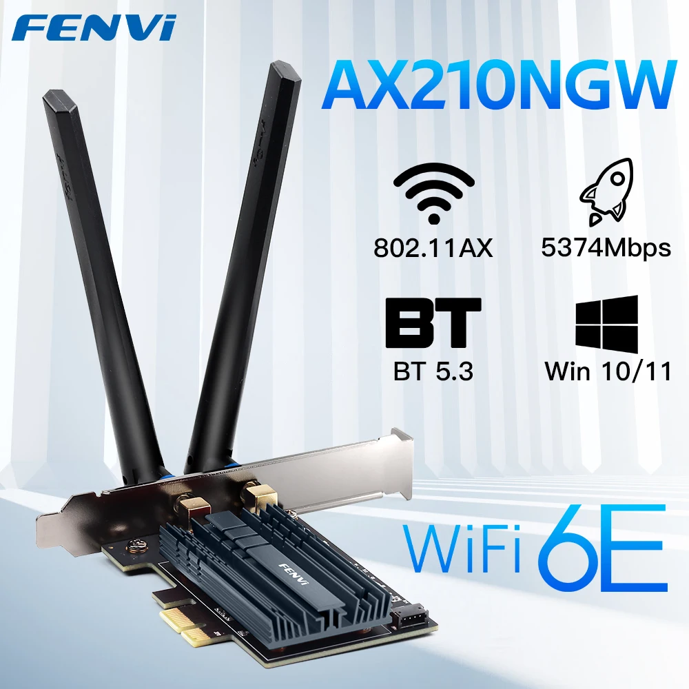 fenvi WiFi 6E FV-AXE300 Intel AX210 Pcie Wireless Adapter Bluetooth 5.3 Tri-band 2.4G/5G/6GHz Network Wifi Card 802.11AX For PC