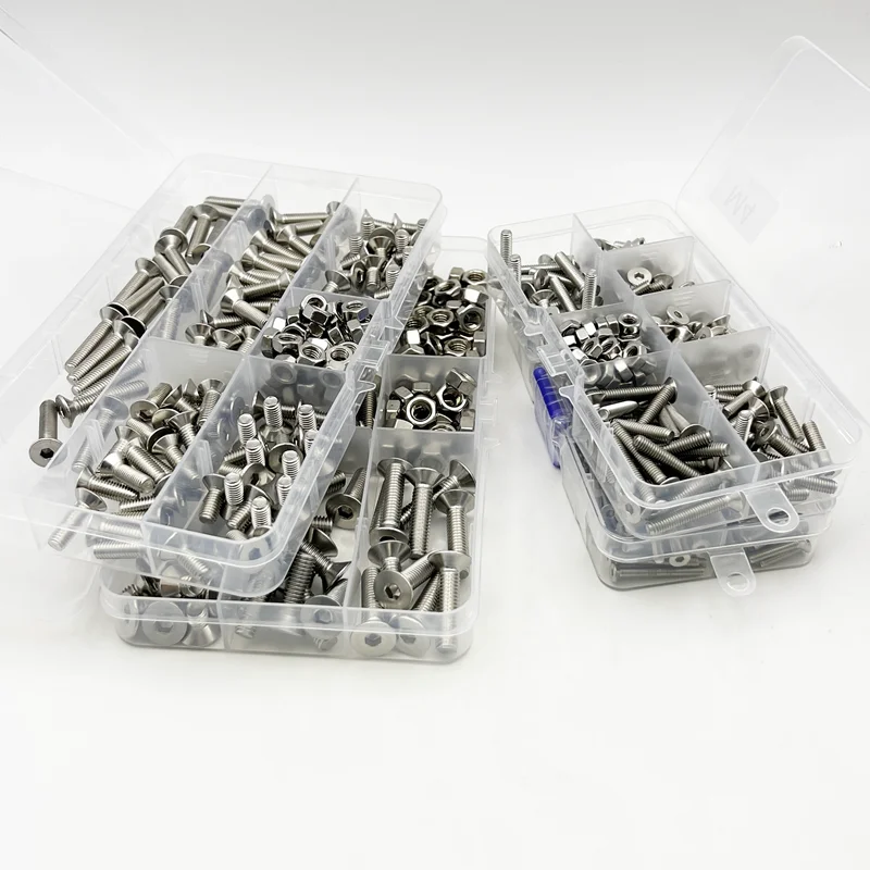 Innensechskantschrauben-Set M2 M2.5 M3 M4 M5 M6 aus 304 Edelstahl, Senkkopfschrauben mit Innensechskant und Mutter – Detail 3