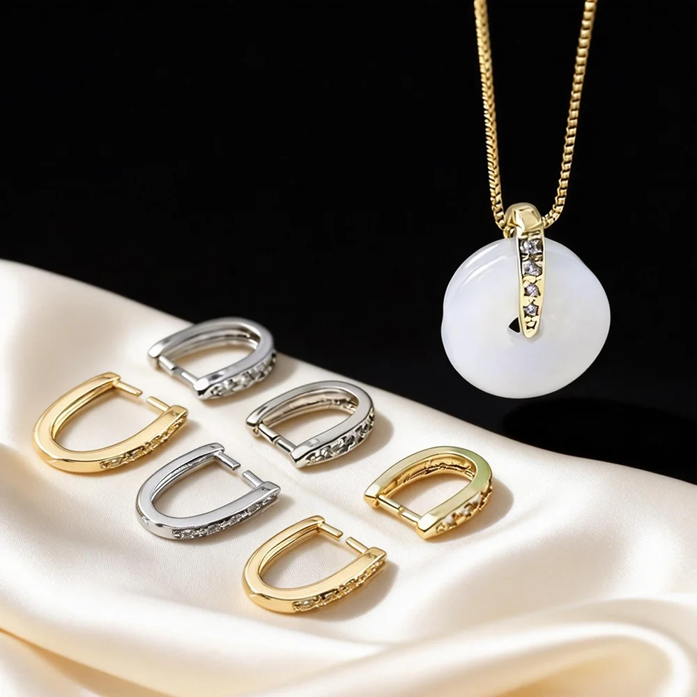 14K Gold Plated Brass Metal Pendant Bail Hooks For Jewelry Making,Inlaid Zircon Pendant Holder Bail,Jewelry Making Accessories