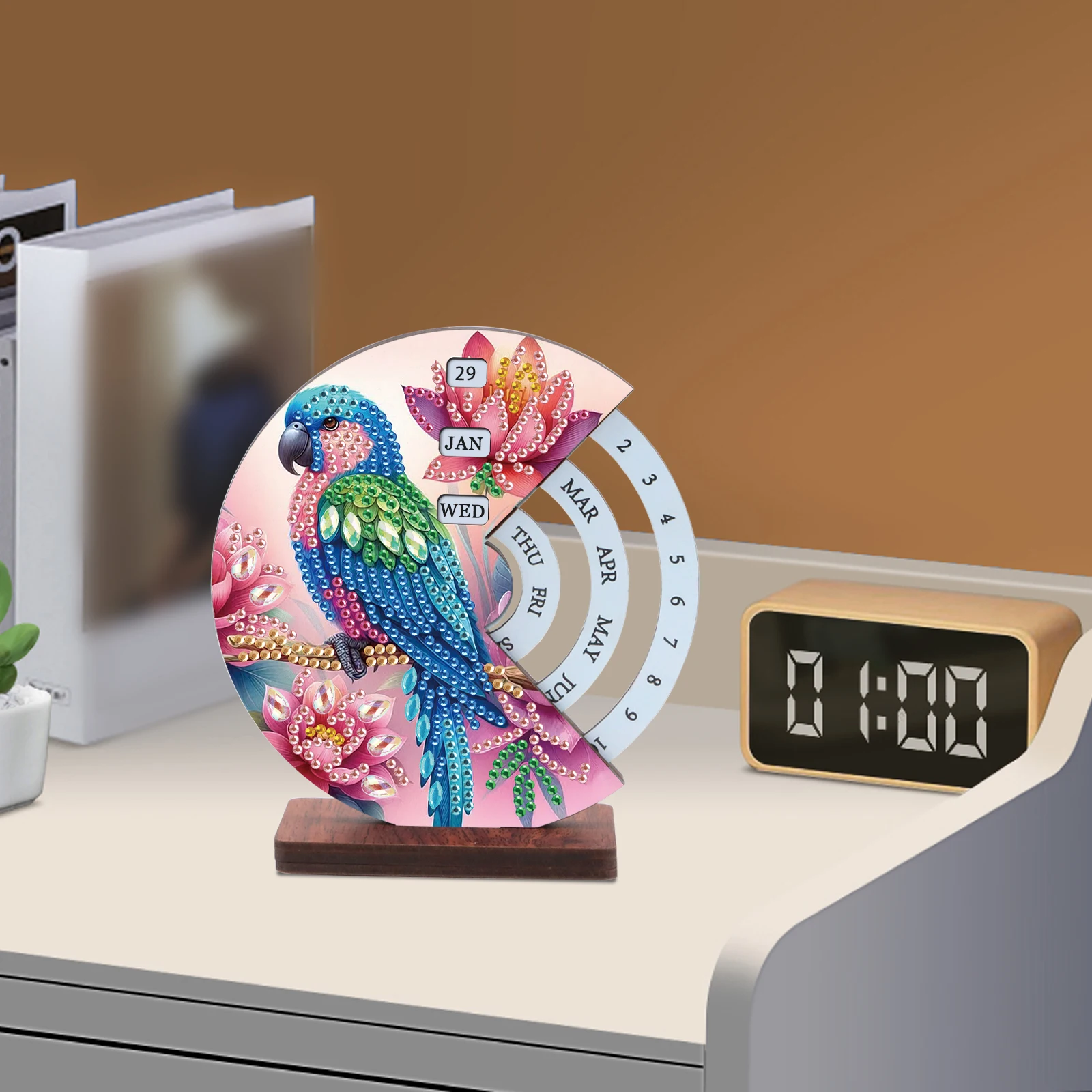 Diamond Painting Rotating Calendar Kit,blue parrot DIY Diamond Art Rotating Day Month Week and Reusable Calendars for Decor Gift view 5