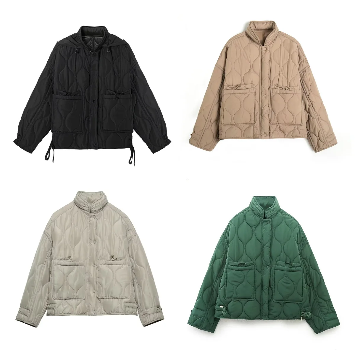 

Женская стеганая куртка на хлопковой подкладке, весеннее пальто для городского отдыха, четырехцветная вышитая капюшон в европейском и американском стиле