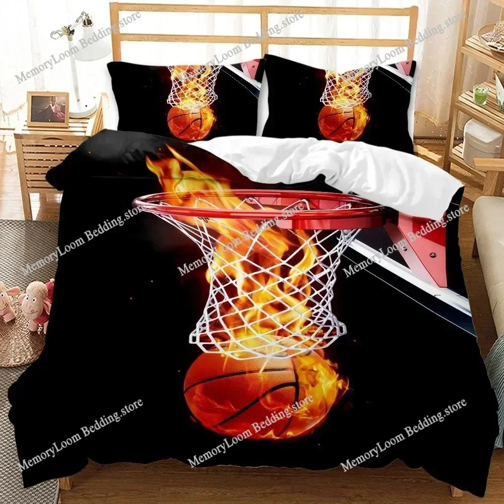 Basketball Duvet Cover Set Twin Size Sports Basketball Fire Twin Bedding Set Microfiber Fashion Polyester Quilt Cover
