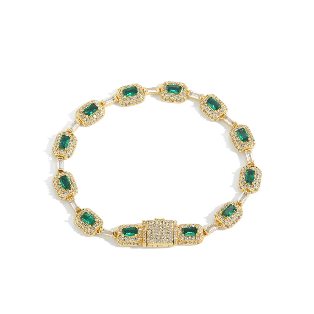 

Модные ювелирные изделия-браслет, прямоугольный зеленый циркон, однорядный дизайн смешанного циркона с медной инкрустацией