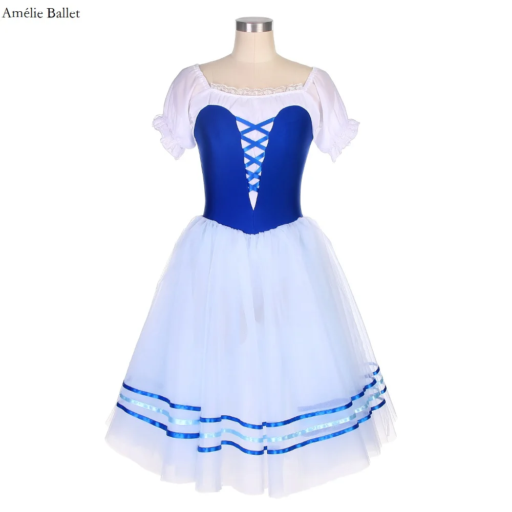 

22520 Puff Sleeves Royal Blue Spandex Bodice with Romantic Long Tutu Skirts for Women and Girls Ballet Performane Dancewear