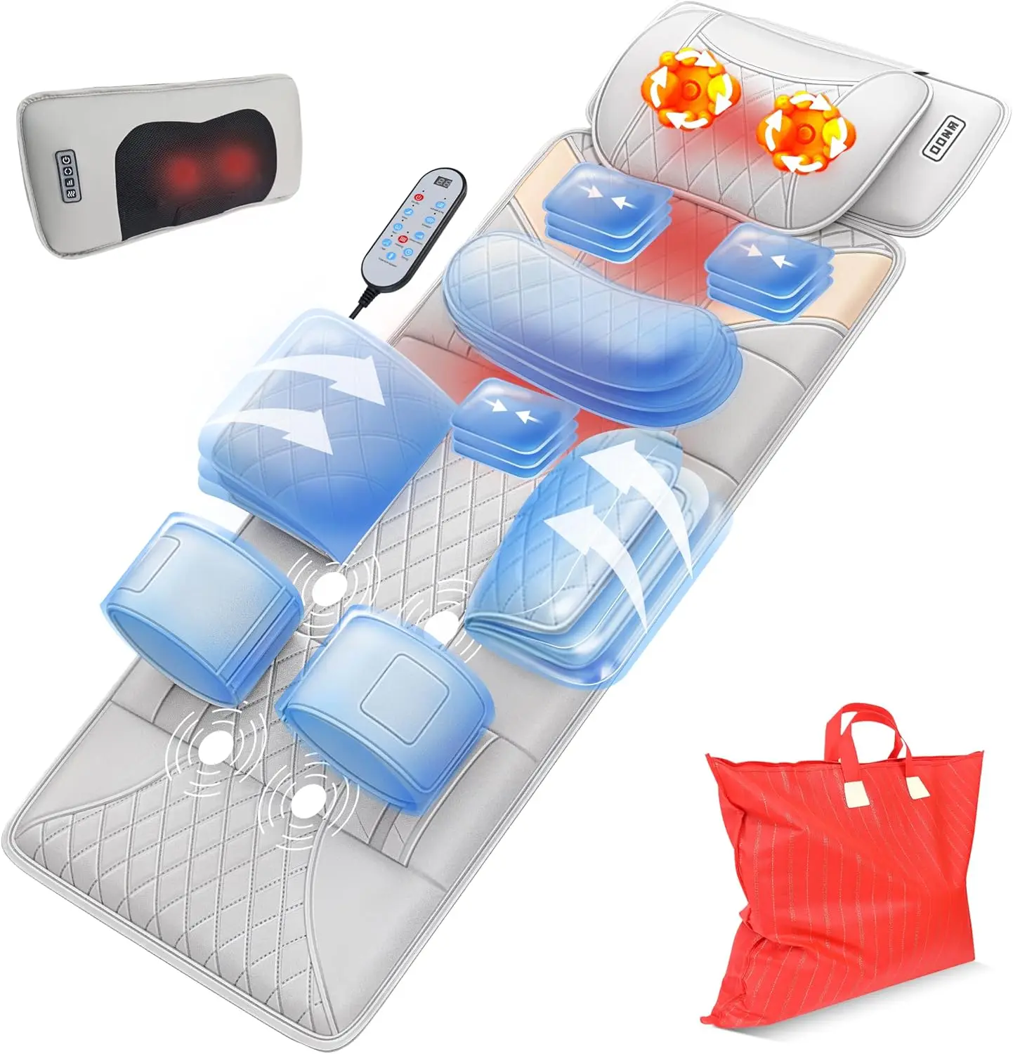 Full Body Massage Mat with Heat,Back Massage Pad with Movable Shiatsu Neck Massager for Bed Sofa,3D Airbags Body Stretching & Lu