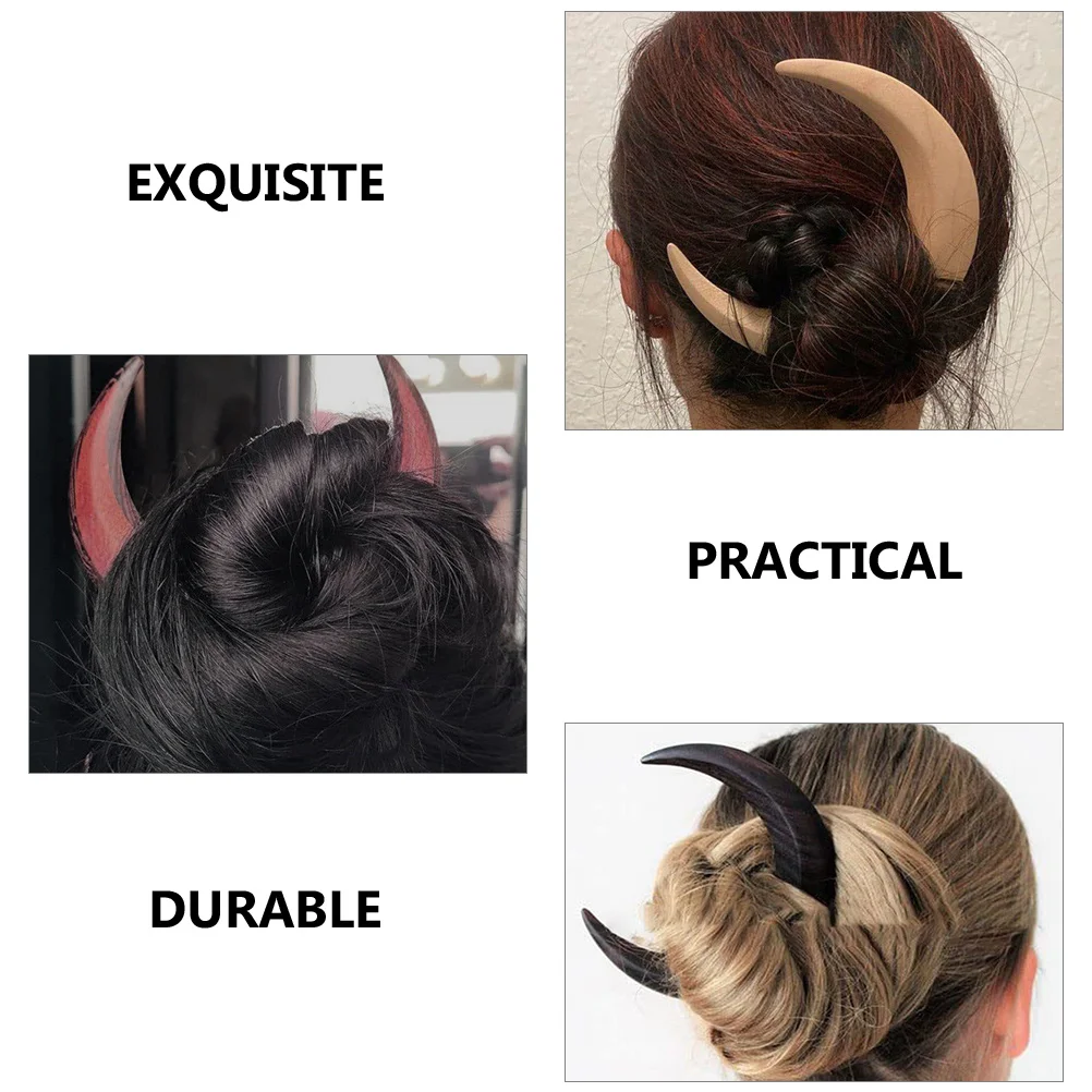 

3 Pcs Moon Shaped Stick Creative Wooden Hair Fork Bun Updo Styling Tool Hair Accessories Women Elegant Charming Decorative