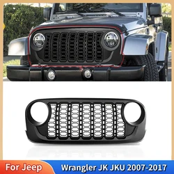 For Jeep Wrangler JK JKU 2007-2017 Lantsun J400 2024 Style Car Front Bumper Grill Mesh Grille Black ABS Replacement Accessories
