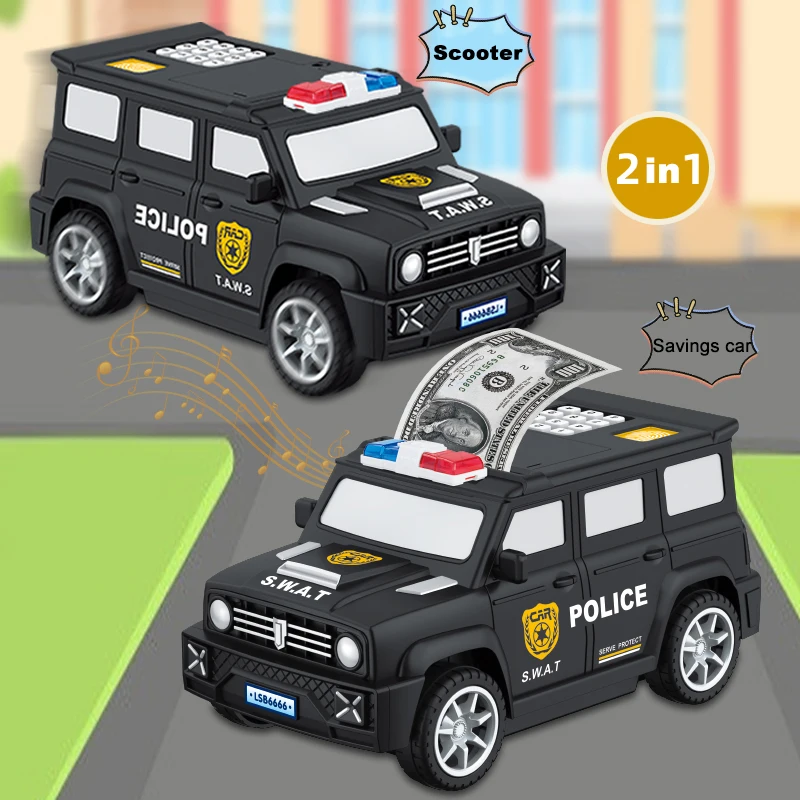 EBOYU Car Piggy Bank ATM Polícia Piggy Bank para dinheiro real com proteção de senha presentes Festival perfeito para meninos/meninas/crianças