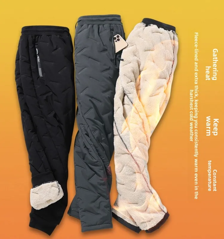 กางเกงขายาวผ้าฝ้ายบุขนสำหรับผู้ชาย ใส่ทำงาน ทนทาน กันลม กันน้ำ เหมาะสำหรับฤดูหนาว