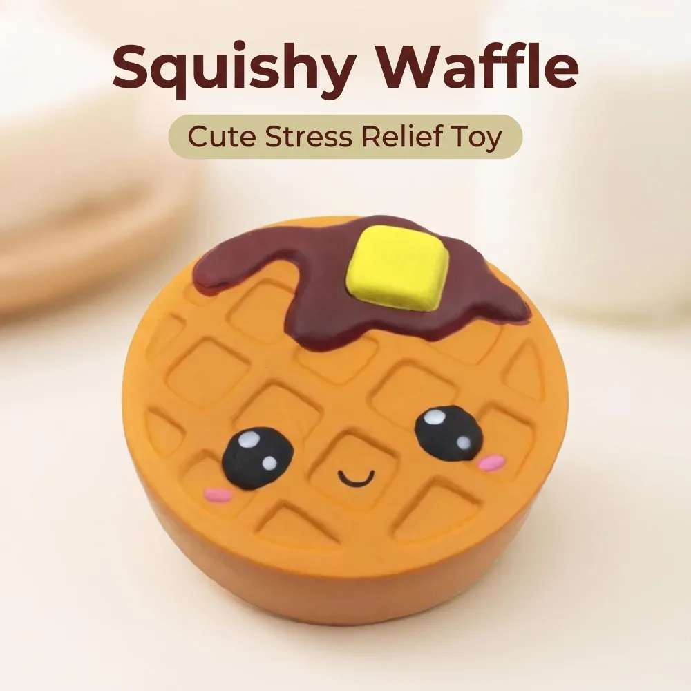 Kawaii Waffel Squishy Langsam aufsteigendes Stressabbau-Spielzeug aus PU-Schaum, sensorisches Anti-Angst-Spielzeug zum Quetschen, Geschenk für Jugendliche und Erwachsene, Schreibtischdekoration