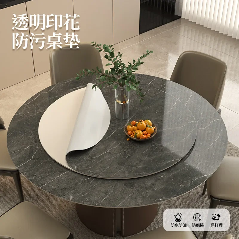Round PVC Tablecloth Heat-Resistant Oil-Proof Waterproof Marble Pattern Luxury Soft Glass Table Cover