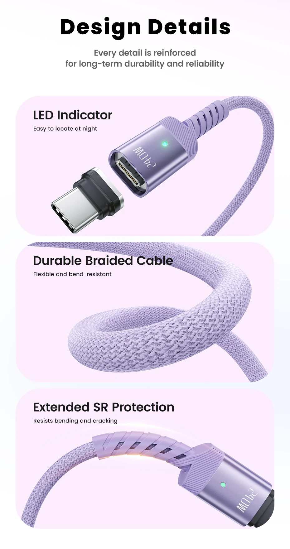 Toocki 240W USB-C Magnetisches Ladekabel PD Schnellladung Typ-C zu Typ-C Kabel für iPhone 17 MacBook Huawei Samsung S26 S25 – Detail 11
